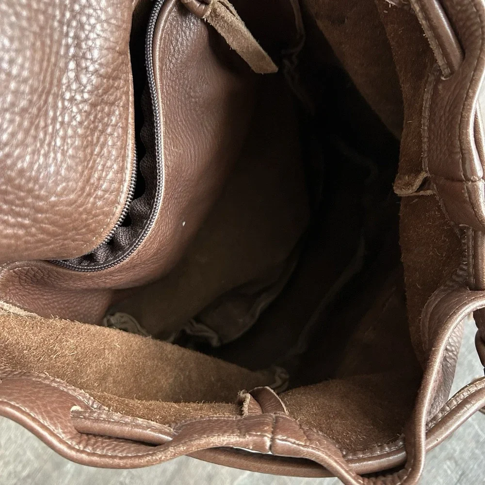 Handmade Genuine Leather Drawstring Backpack Brown Vintage Multi Pocket